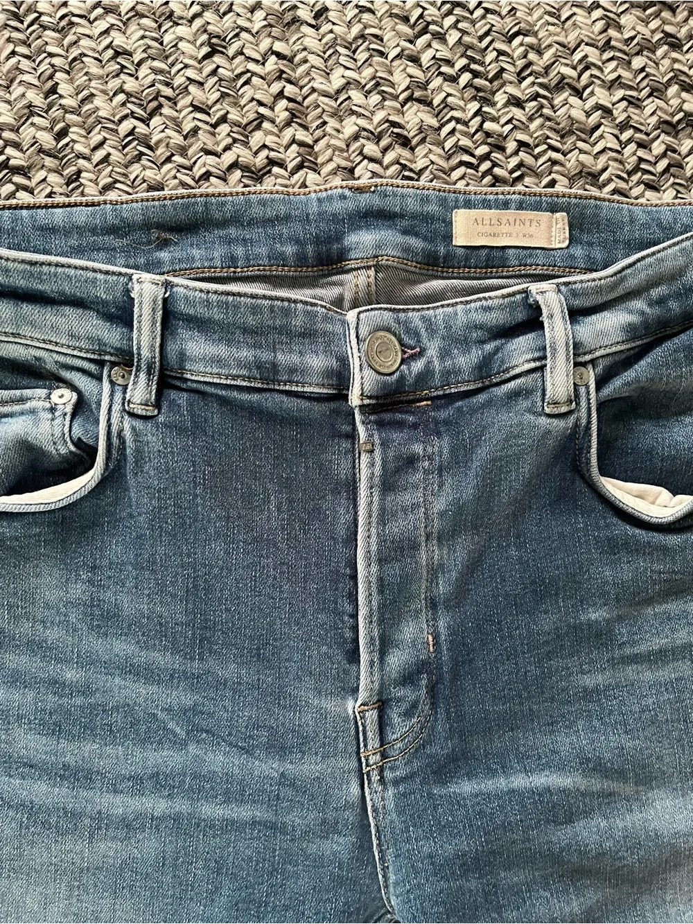 AllSaints Cigarette Slim light wash blue Jeans men’s 36” stretch denim - Picture 4 of 10